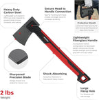 INTERTOOL Long Hatchet Camping Axe for Wood Chopping and Kindling - 18" Ax Tool for Splitting Firewood & Outdoor Survival, Gardening, Hiking with Shock Absorbing Anti-Slip Handle & Sheath - HT08-0292