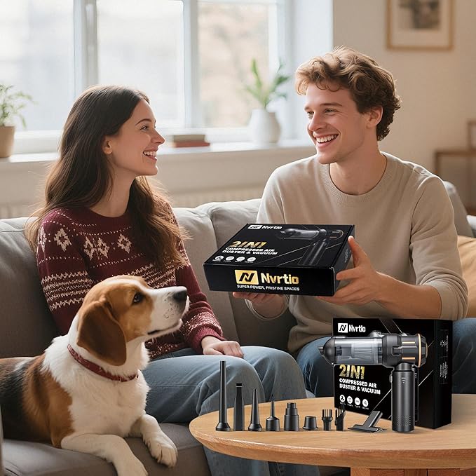 Portable Cordless Mini Car Vacuum Cleaner 16KPa - 80000RPM Brushless Motor Handheld 4-in-1 Compressed Air Duster & Air Blower & Pump Hand Held Vacuum for Car, Home, Office, Camping, Pet