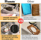 Soap Dish Soap Holder Shower, Ceramic Soap Dishes for Bar Soap Sponge, Shower Saver Tray for Bathroom Kitchen Sink, Raised Leaf Design, Black