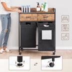 Mondeer Laundry Sorter with 2 Drawers, 100L with Pull-Out Removable Laundry Bags, Laundry Hamper Baskets with 2 Section and Wheels, Rustic Brown and Black