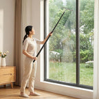2 in 1 Window Squeegee, Shower Squeegee Window Cleaning Kit with Extension Pole Long Handle Squeegee for Shower Glass Floor Bathroom Home Outdoor, 12 inch Wide, Black