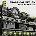 12 Cordless Drill Holder Large Power Tool Organizer Wall Mount with Side Pegboard & Screwdriver Holder, 4-Tier Heavy Duty Metal Tool Storage Rack with 4-Outlet Power Strip