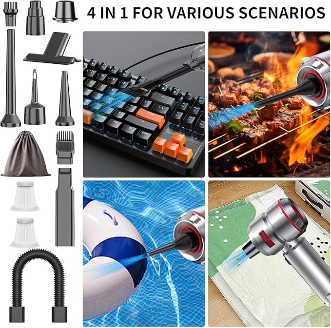 Car Vacuum Cleaner High Power - 22000PA Portable Cars Vacuum 4 in 1 Compressed Air Duster & Air Blower & Pump Hand Held Vacuum Cordless with Brushless Motor for Car Home Office Red