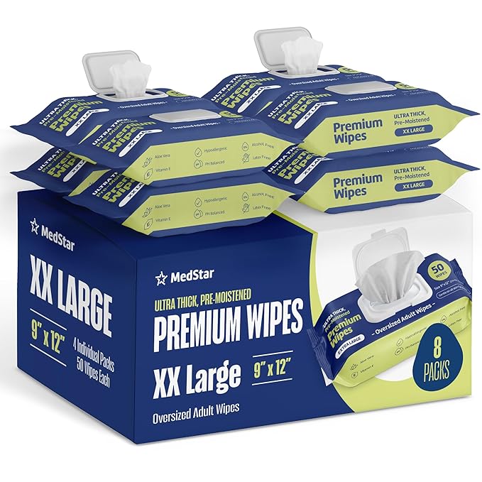 Adult Wipes Extra Large - Thicker Disposable Washcloths for Elderly Care & Shower Alternative - Fragrance-Free with Flip-To (8 Pack XXL)
