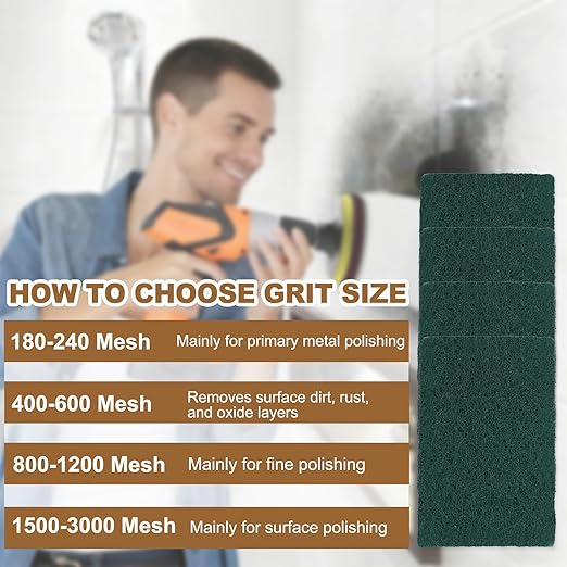 uxcell 5Pcs Scrubber Scouring Pad, 7.9 x 4.7 Inch 180 Grits Drill Power Brush Rectangle Scrub Pads Discs Polishing Pad for Household Furniture Automotive Cleaning, Green