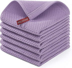 Homaxy 100% Cotton Waffle Weave Kitchen Dish Cloths, Ultra Soft Absorbent Quick Drying Dish Towels, 12 x 12 Inches, 6-Pack, Lavender