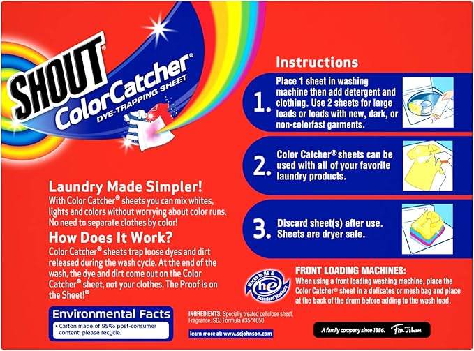 Shout Color Catcher Sheets for Laundry, Allow Mixed Washes, Prevent Color Runs and Maintain Original Clothing, 24 Count - Pack of 1