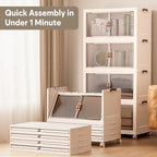 Jalove 30Gal Large Storage Bins with lids, 120QT Plastic Stackable Storage Containers with Wheels, Collapsible Closet Organizer and Storage Drawers,Clothes Organization for Cabinet Home, 1Pack White