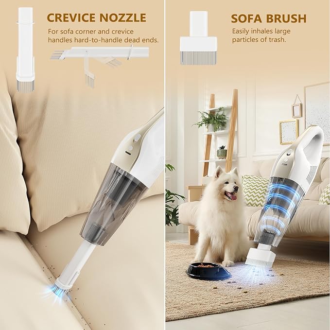 Handheld Vacuum Cordless, 16000Pa 160W Car Vacuum Cleaner with LED Screen,30Min Powerful Hand Held Vacuum Cleaner Portable Cordless Lightweight LED Light Fast Charge Multi-Nozzles for Home Car Office