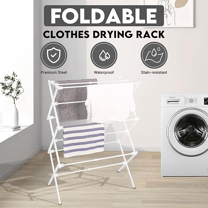 2024 Enhanced Clothes Drying Rack | Foldable Drying Rack Clothing for Laundry | Small Collapsible Portable Dryers for Laundry | Use for Indoor & Outdoor | White 37.5"x29"x12"