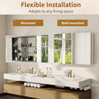 BEAUTYPEAK Bathroom Medicine Cabinet Mirror with Storage, 40 Inch x 26 Inch Silver Medicine Cabinet with Double Door & Adjustable Shelves for Vanity, Tempered, Aluminum Surface, Wall-mount or Recessed