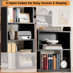 IRONCK 6 Tier Bookshelf and Bookcase with 2 Rattan Design Flip-top Storage Cabinets, 8 Cube Bookcases Display Storage Shelves Organizer for Living Room, 43.3" Black