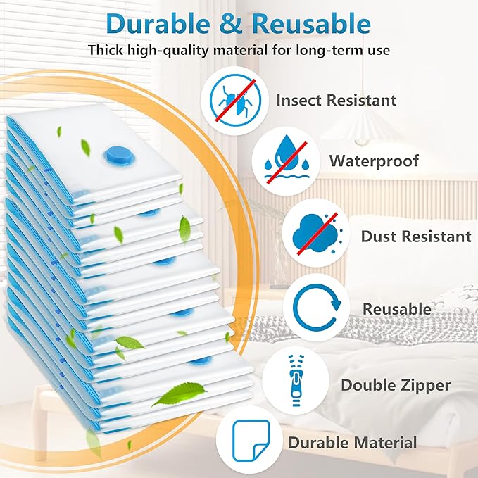 6 Pack Vacuum Storage Bags，Space Saver Bags(6 Pack XXL Jumbo) Compression for Comforters and Blankets, Sealer Clothes Storage, Hand Pump Included