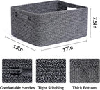 Large Storage Baskets for Shelves, Closet Organizers Bins for Clothes Blanket Towels, Baby Nursery, Toy Baskets Box, Woven Rope Baskets, 17 x 13 x 7.5”, 3 Packs Dark Gray
