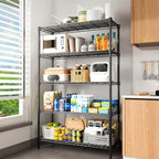 45" W Storage Shelves 5 Tier Wire Shelving, Adjustable Metal Shelving Unit with Shelf Liners, 1875LBS Heavy Duty Storage Rack for Garage Pantry Kitchen Commercial, 45" W x 16" D x 72" H, Black