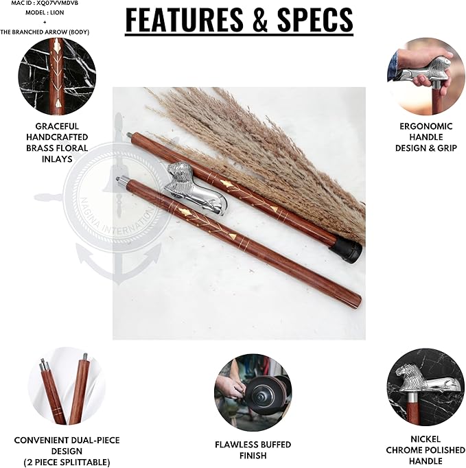 Deluxe Walking Sticks | Rosewood Crafted Cane with Solid Brass Chrome Decorative Bars | Nagina International