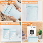 4 Piece Blue Small, Durable Organic Cotton Mesh Laundry Bag with Strong Zipper and Breathable Mesh, Delicate Laundry Bag for Underwear, Clothes, Pants and Socks