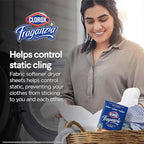 Clorox Fraganzia Fabric Softener Dryer Sheets, Wrinkle Reducing and Anti Static Laundry Dryer Sheets for Great Smelling Clothes, Softens Fabrics, Hawaiian Escape Scent, 105 Count - 6 Pack