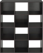 Whitmor 12 Cube Storage Organizer, 4 Tier Stackable Mdf Wood Bookcase, Open Storage Display Bookshelf, Storage Cabinet for Living Room, Bedroom, Home, Office, 35.1"L x 11.7"W x 47.5"H, Black