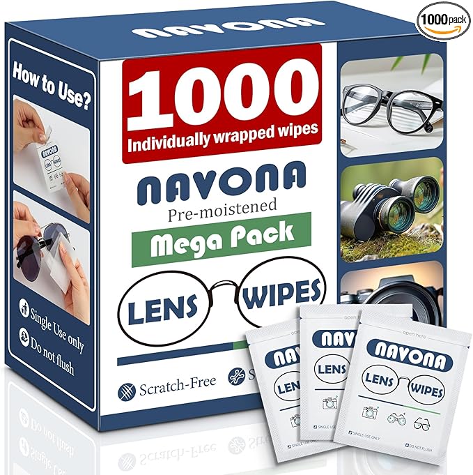 1000 Count Lens Wipes for Eyeglasses – Pre-Moistened, Individually Wrapped Eyeglass Cleaning Wipes – Scratch-Free, Streak-Free Glasses Cleaner Wipes for Sunglasses & Camera Lens – Bulk Pack