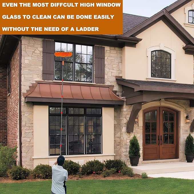 20 ft+ Reach Squeegee Window Cleaner Duster 2 in 1 Rotatable Window Cleaning Tool Kit with 3-14 ft Extension Pole, Window Washing Equipment for Indoor Outdoor Window Car Glass - 3 Pads