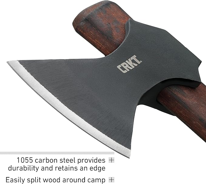 CRKT Freya Axe: Two Handed Outdoor Axe, Forged 1055 Carbon Steel Blade, Hickory Handle 2749