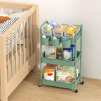 MOYIPIN 3-Tier Plastic Rolling Utility Cart with Handle,Utility Storage Cart for Office, Living Room, Kitchen,Movable Storage Organizer Shelves,Green with 6 Hanging Cups