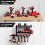 Power Tool Organizer-6 Drill Holder Wall Mount, 3 Tier Heavy-Duty Hand Tool Storage Rack, Utility Racks, Drill Holder, 2 Pegboard Sides - Garage Storage Cordless Tool Organizer (Black)