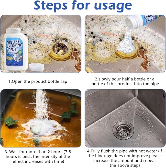 Pipeline Dredging Agent-Drain Clog Remover, 350ml Kitchen Unblocker,Powerful Pipe Unclogger Powerful Sink,Unclog Toilet Clog And Kitchen Sink Pipe Unblocker Powder (Pack of 2)