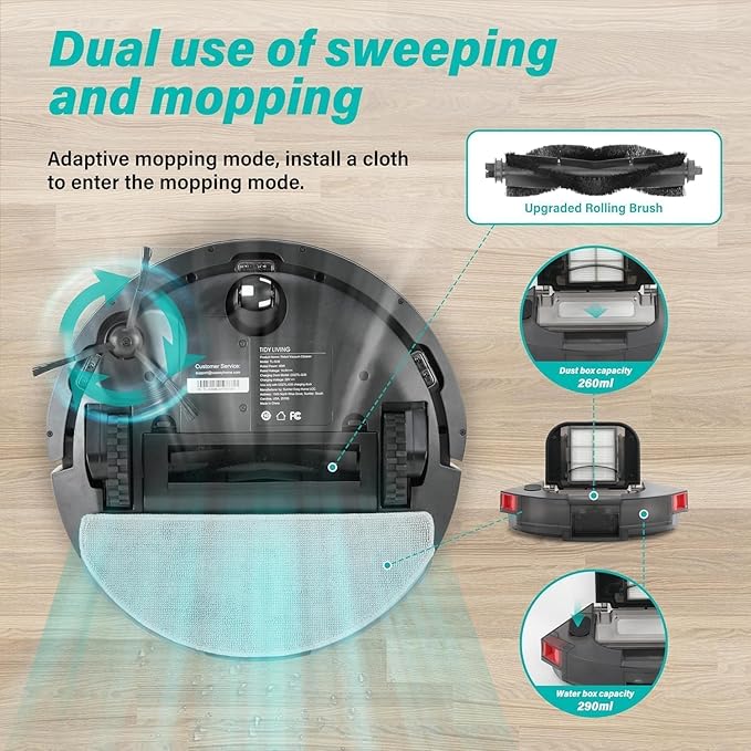 Xcity Robot Vacuum and Mop Combo, 4000Pa Strong Suction Smart Vacuum Cleaner with Water Tank & Dustbin, Self-Charging Robotic Vacuum for Pet Hair, Hard Floors & Carpets, App Control, Black
