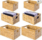 Set of 6 Wicker Storage Basket, Water Hyacinth Storage Baskets, Wicker Storage Baskets for Shelves (Combo 2 Sets SML)