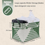 BROWNLILY Handwoven Clothes Basket Laundry Hampers Large Wicker Storage Baskets for Shelves Blankets Closet Storage Bins Car Bedroom Bathroom Organizers and Storage Bath (Pack of 4, Green&White)