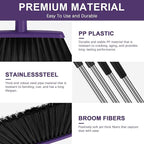 Heavy Duty Angle Broom, 55-Inch Long Handle Extra Wide 12.6 Inch Head, Stainless Steel Tube & PP Bristles for Pet Hair and Dust, Floor Safe - Purple