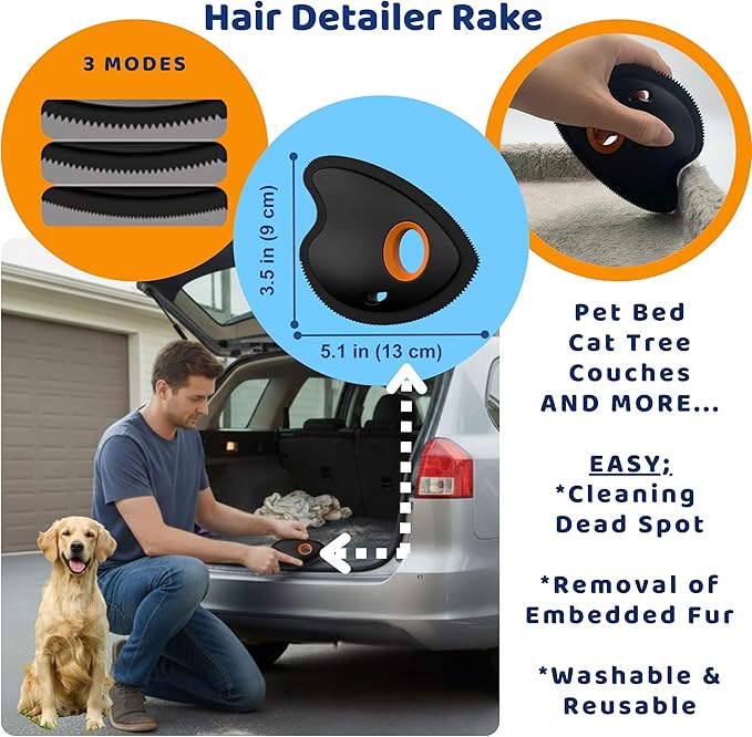 Shop & Like 3-in-1 Pet Hair Remover Set: Car Interior Detailing Rake, Reusable Lint Remover for Laundry & Surfaces, Electrostatic Cleaning Glove for Furniture & Upholstery – Fur Remover Tool