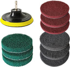 4 Inch Drill Brush Attachments for Cleaning Household Drill Brush Scrubber for Bathroom & Kitchen with Disc Pad Holder and Adapter，9 Scouring Pads（3 Different Stiffness） 11Pcs