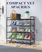Kitsure Shoe Rack - Stainless Steel Shoe Organizer, Sturdy Shoe Rack for Closet and Front Door Entrance, Free Standing Shoe Shelf, Closet Organizers and Storage, 25.6" Wide - 4 Tier, Black