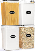 HKJ Chef 4 Pack Extra Large Airtight Food Storage Containers with Lids (6.5L / 220 oz), BPA Free Plastic Kitchen and Pantry Organization Contianers for Cereal Flour and Sugar Storage, Labels & Marker