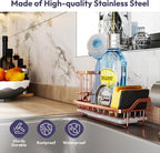 SWTYMIKI Sink Caddy Kitchen Sink Organizer with Detachable Brush Holder, Stainless Steel Sponge Holder with Removable Drip Tray Sponge Caddy for Kitchen Countertop, Rose Gold