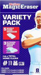 Mr. Clean Magic Eraser Sponge, All Purpose Cleaner, Cleaning Scrubber, Wall, Kitchen, Bathroom, Shower Cleaner, Melamine Sponge, Cleaning Pads, Variety Pack, 5 Extra Durable, & 3 Grease Magic Erasers