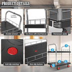 2 Shelf Utility Service Cart- 660lbs Capacity Heavy-Duty Plastic Rolling Utility Carts with 4 of 360° Swivel Wheels and Handle, Large Service Cart for Groceries,Warehouse,Garage 34.6''x 22.8''