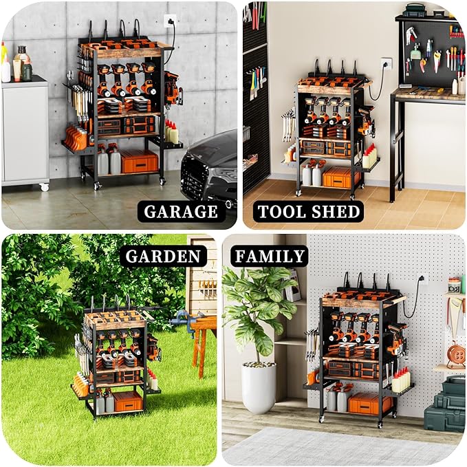 Heavy-Duty Power Tool Organizer with Charging Station,Premium Thickened Wood Panels,Tool Organizer 5 Layers + 5 Side Hooks Lntegrated Design Tool Organizers and Storage
