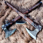 [Viking Cutlery] 27'' Viking Ragnar Axe with Free Odin Forged Knife – Gift Set | Authentic Ragnar Lothbrok Axe – Handcrafted Viking Axe for Camping with Leather Sheath | Ideal Gift for Men