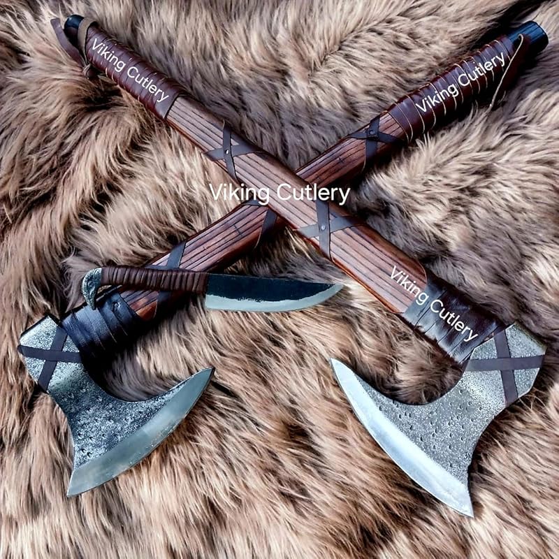 [Viking Cutlery] 27'' Viking Ragnar Axe with Free Odin Forged Knife – Gift Set | Authentic Ragnar Lothbrok Axe – Handcrafted Viking Axe for Camping with Leather Sheath | Ideal Gift for Men