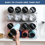 LARGER Compartment - 4 Tier Stackable Water Bottle Organizer Holder - for Stanley 40oz & Others' Large Tumbler - Clear Wine Rack, 16 Cup Bottle Holder for Cabinet Home Countertop Fridge Pantry Shelf