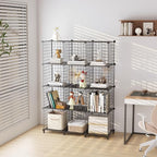 12-Cube Storage Organizer, Metal Wire Cube Shelving Unit, 11.8" L x 11.8" W x 11.8" H, Modular Grid Bookshelf for Closet, Bedroom, Office, Black ATTJL12B