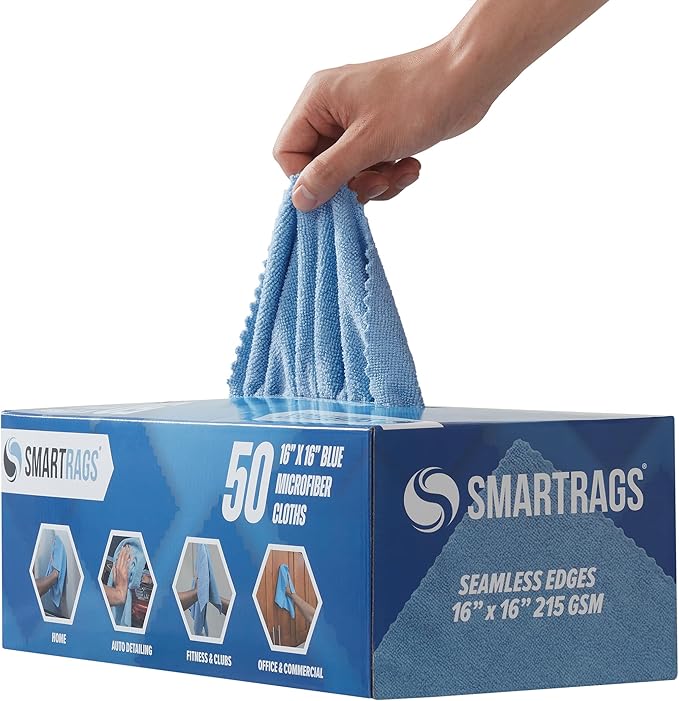 Arkwright Smart Rags Microfiber Cleaning Cloths, Pallet of 8000, Lint Free 215 GSM Reusable Towels for Auto, Office and Household Cleaning, 16 x 16 in, Blue