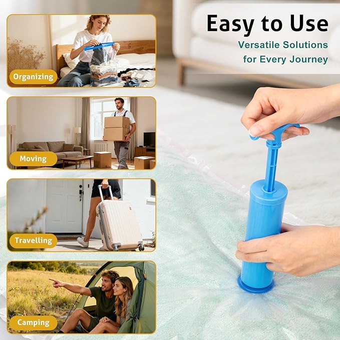8 Pack Jumbo Travel Vacuum Storage Bags, Portable Vacuum Seal Bags for Clothing Travel with Pump, Space Saver Bag for Luggage Suitcases Clothes Bedding Seasonal Storage