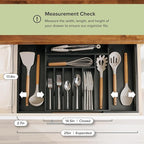 Premium Silverware, Flatware and Utensil Organizer for Kitchen Drawers, Food-Safe Contract Grade, Expandable from 14.5 to 25 In, Black Bamboo