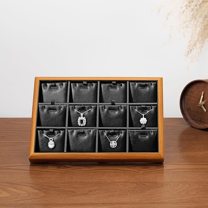 Oirlv Solid Wood 6 Grid Jewelry Organizer Tray Jewelry Drawer Organizer(Black)