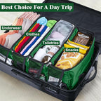 Suitcase Organizer - Carry On Closet Luggage Organizers Accessories - Foldable & Hangable Portable Hanging Travel Shelves with Shoulder Strap - Medium, Green